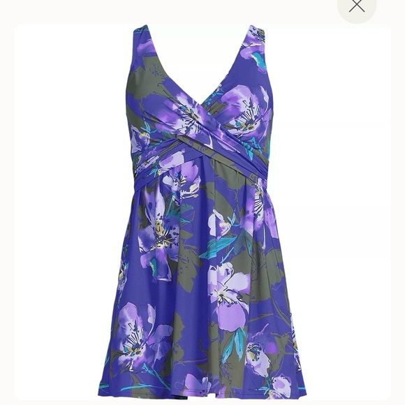 Lands end Wrap Floral V-Neck Purple One-Piece Swim Dress - Picture 5 of 5